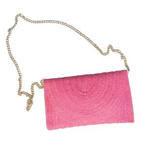 SOL and MER Straw Chain Clutch Pink